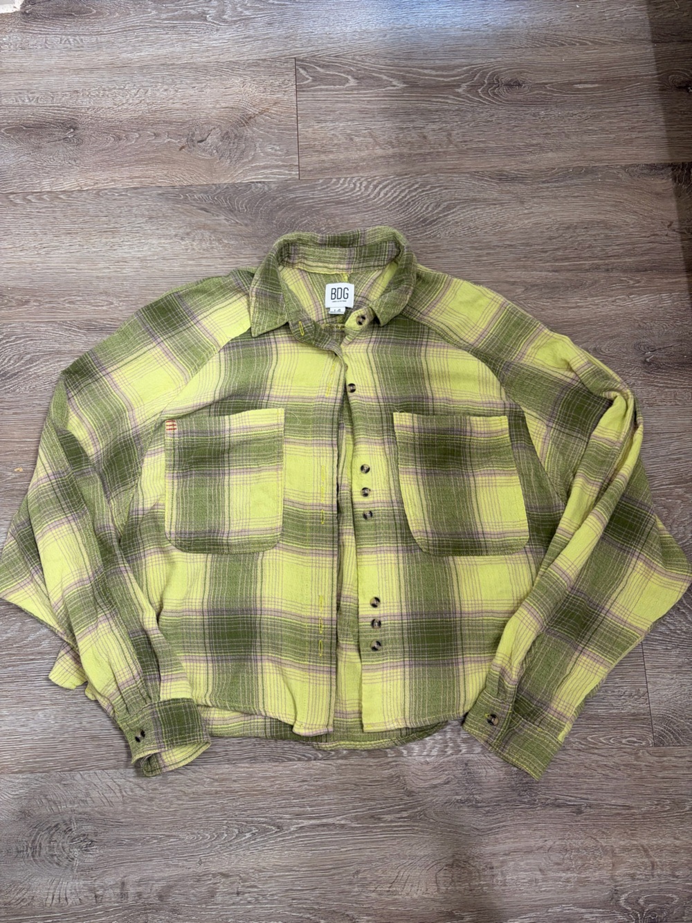 BDG Yellow-Green Plaid Lightweight Shirt Jacket
